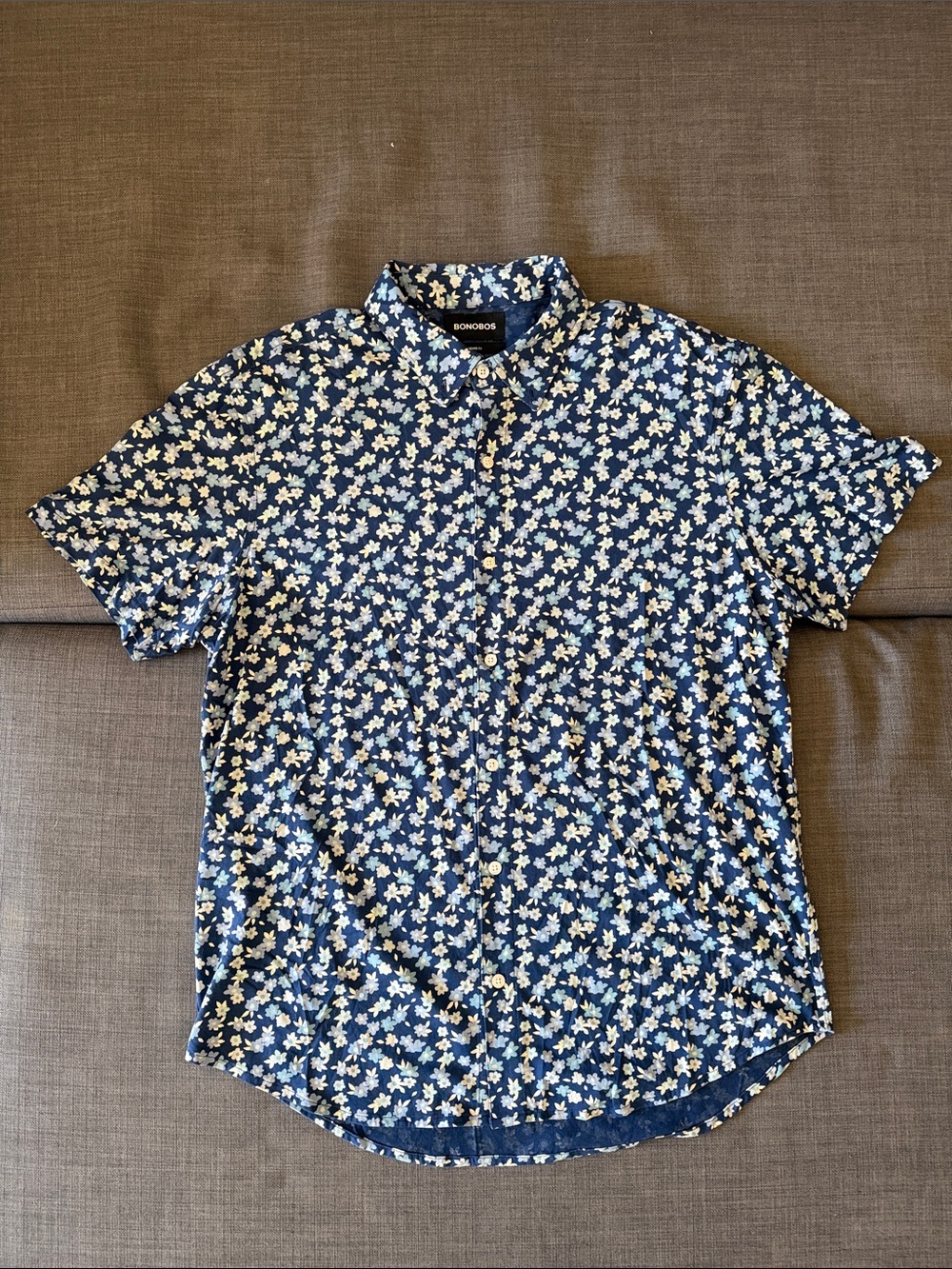 Bonobos Navy and White Floral Short Sleeve Button-Down
